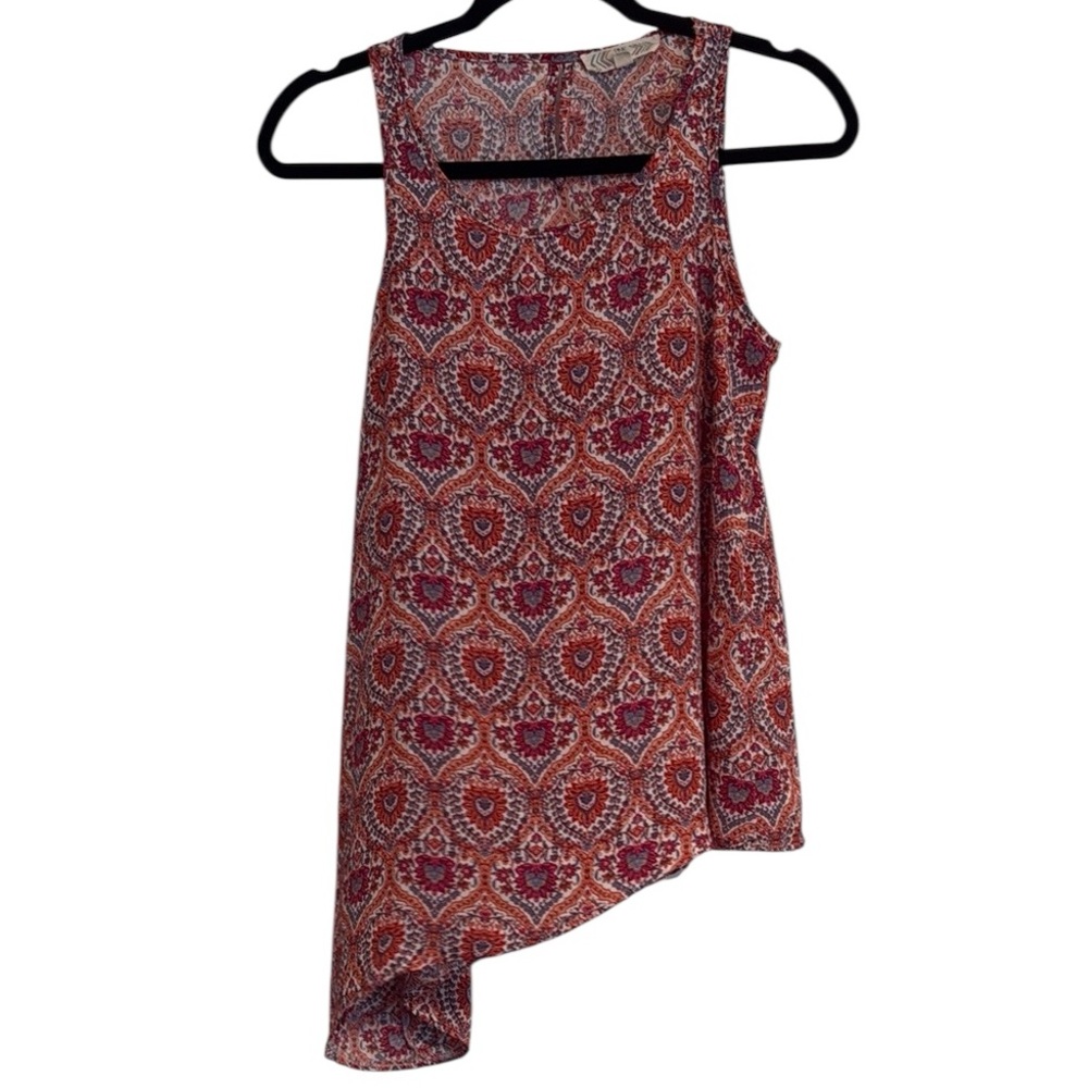 🌻 Pink Rose Asymmetrical Hemline Patterned Sleeveless Blouse